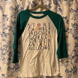 Bella Canvas Green & White Raglan Harry Potter Book Titles Tee with Gold Accents